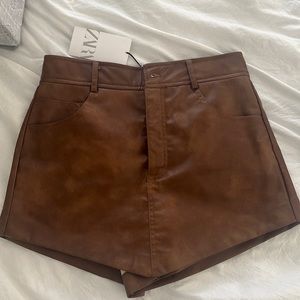 Brown Leather skort from Zara. Brand new with tags